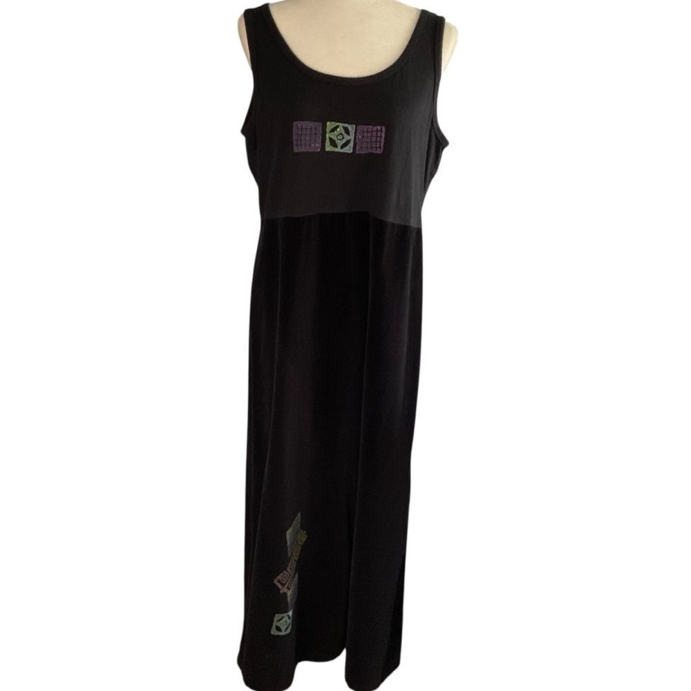 Vintage Blue Cactus Black Sleeveless Tank Jersey Top Velvet Skirt Maxi Size L